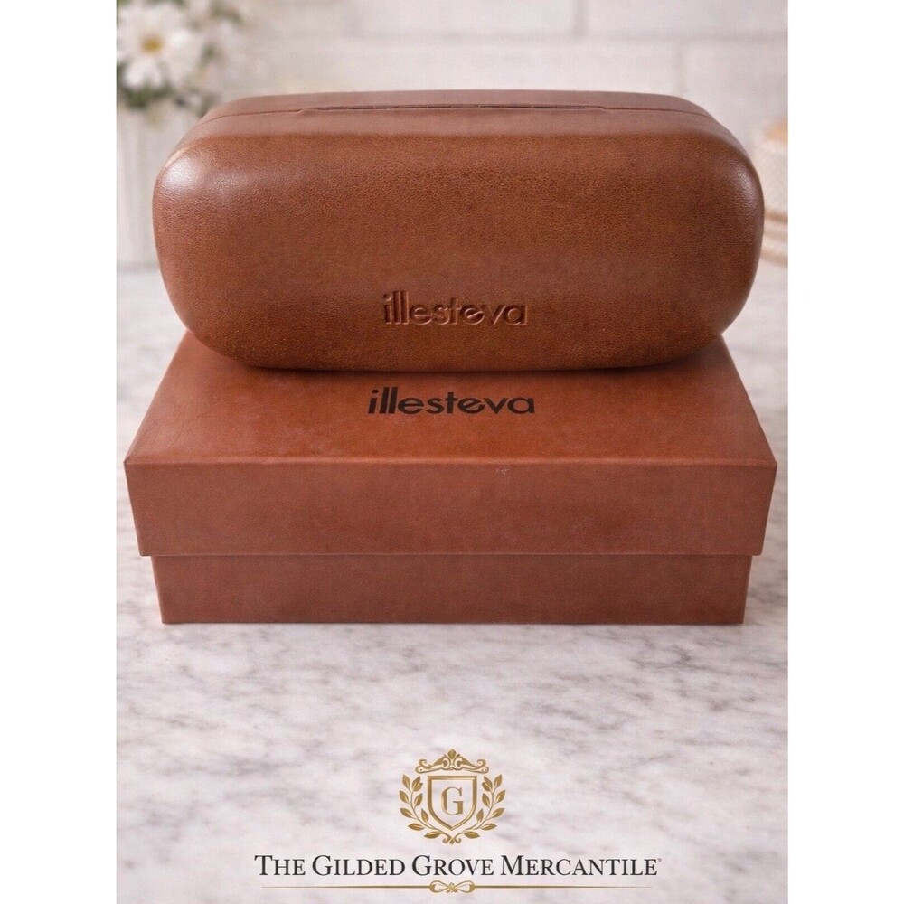 Illesteva Sunglasses Case Brown Faux Leather Hard Shell + Box Luxury